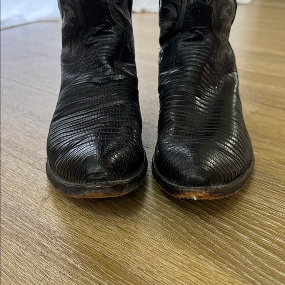 Dan Post Vintage 90s Teju Black Exotic Embossed Lizard Skin Leather Cowboy Boots - Picture 6 of 12
